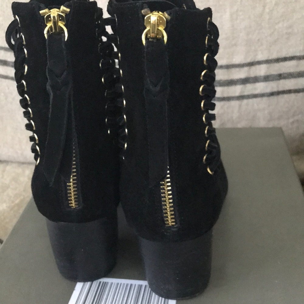 Cynthia Vincent Black Suede Lace-up Booties-Gold Hardware - Picture 6 of 7